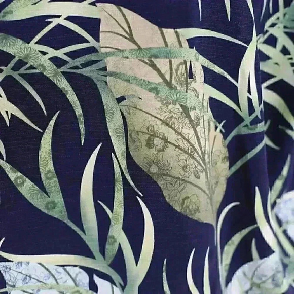 Three Palm Brand XXL 100% Silk black/green leaves button down - Picture 7 of 11